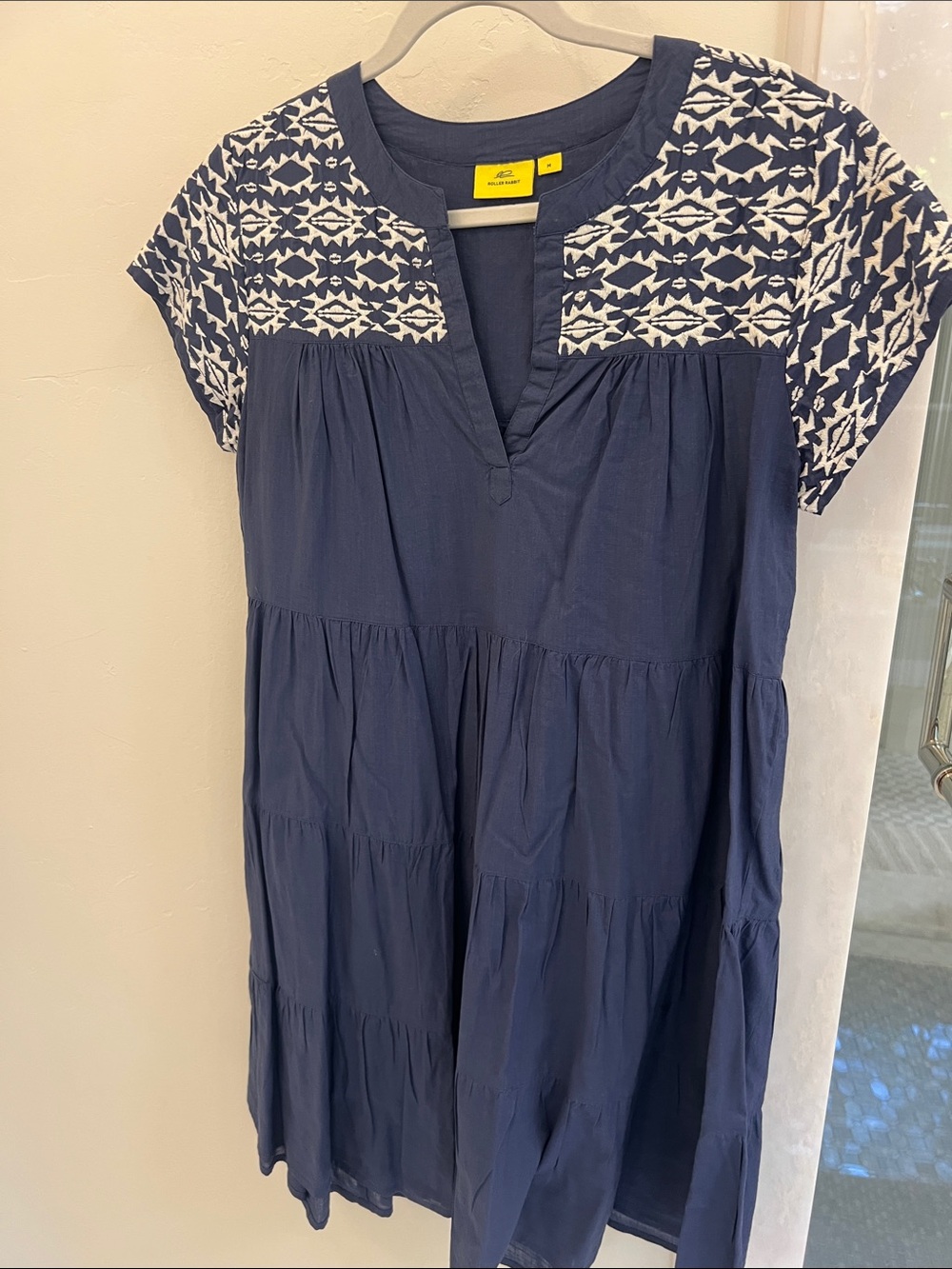Roller Rabbit Navy Blue and White Embroidered Midi Dress